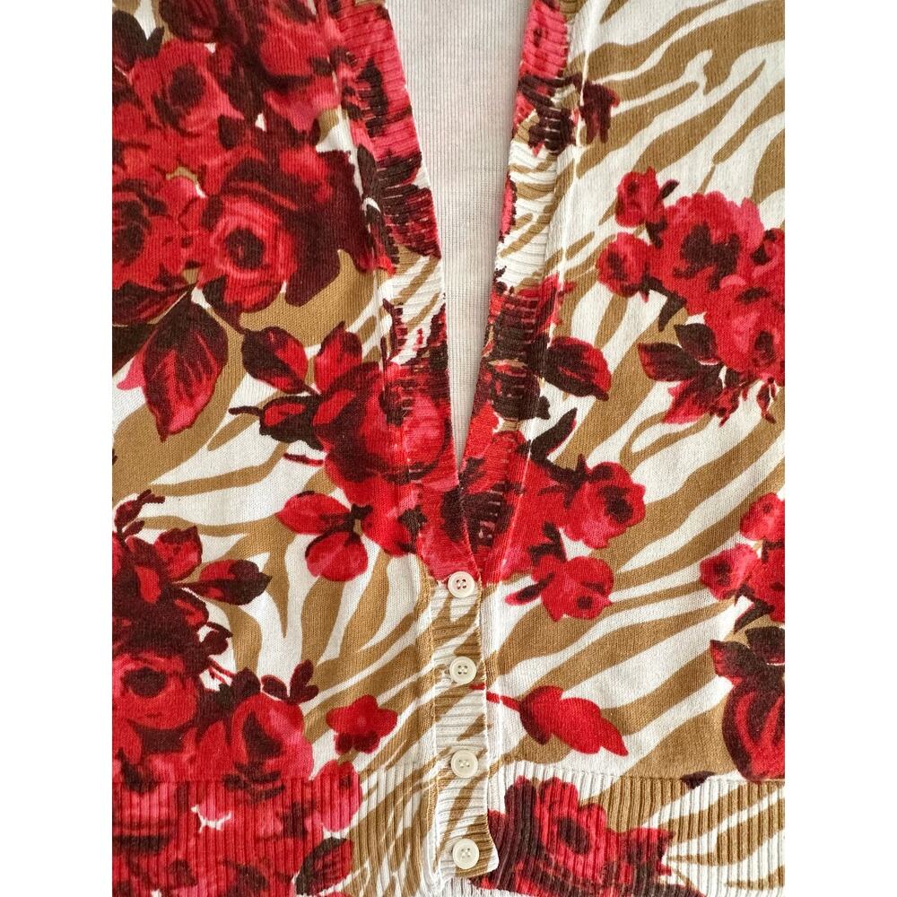 CD Daniels‎ Womens Sweater Size 3X Red Rose Floral Animal Print Faux Cardigan - Picture 5 of 9
